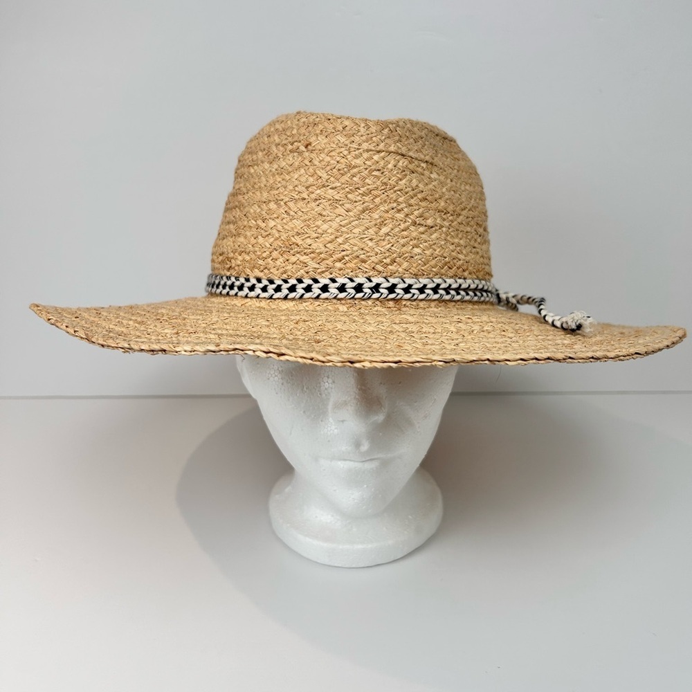 Kittenish straw hat, M/L, braided fabric cord, Vacation Beach Pool Garden NEW
